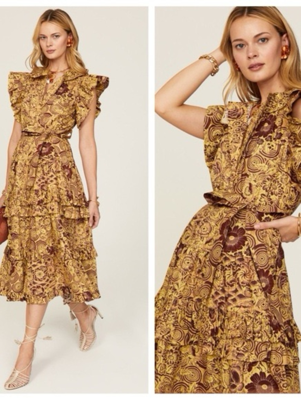 Ulla Johnson Elsie Tiered Floral Waist Tie Dress – Size 0